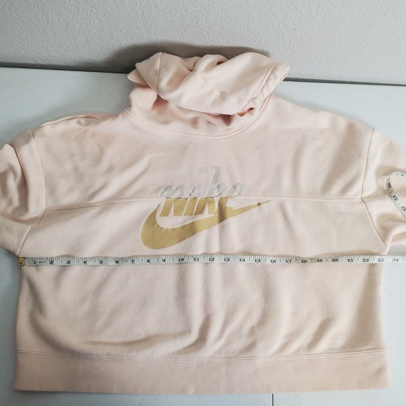 Nike Sweatshirt Hooded Cropped Metallic Logo Light Pink/peach Womens size L - Picture 9 of 10